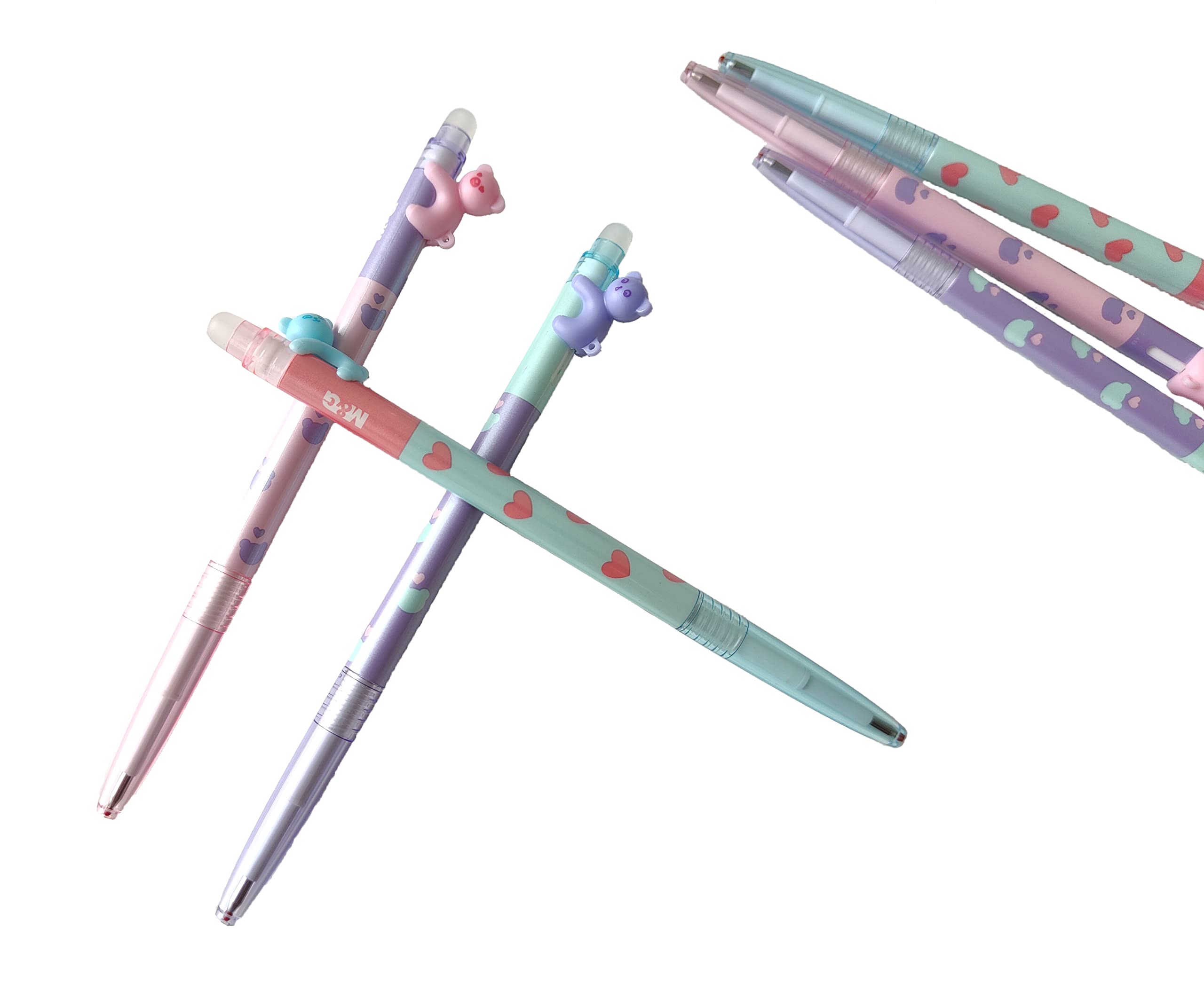 M&G "ADORABLE PET" Retractable Erasable Gel Pen 0.4mm Super cool BEAR shape clip Crystal Blue Ink (5 per pack)