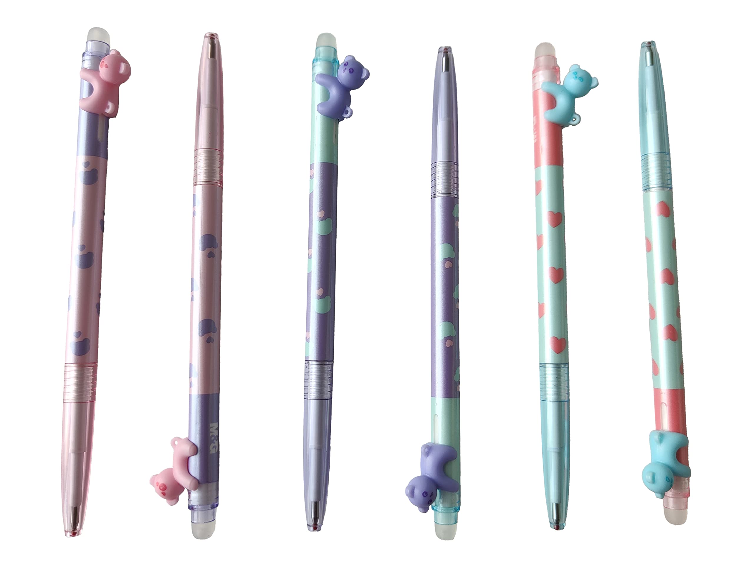 M&G "ADORABLE PET" Retractable Erasable Gel Pen 0.4mm Super cool BEAR shape clip Crystal Blue Ink (5 per pack)