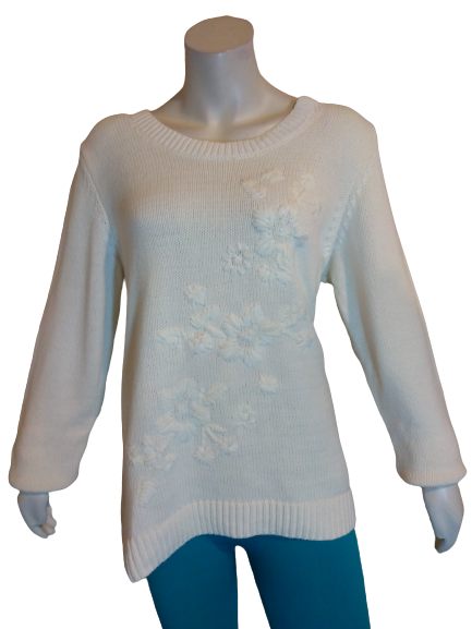 Style & Co. Winter White Embroidered Flower Sweater
