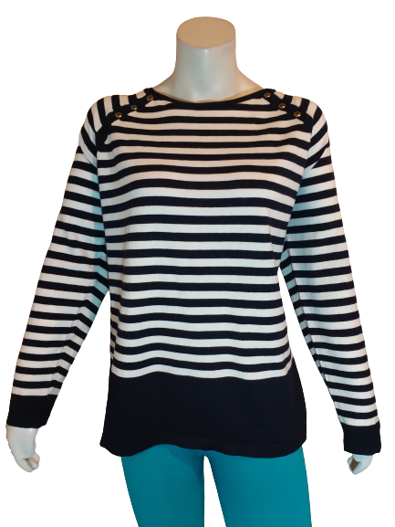 Karen Scott Woman Black & White Striped Sweater