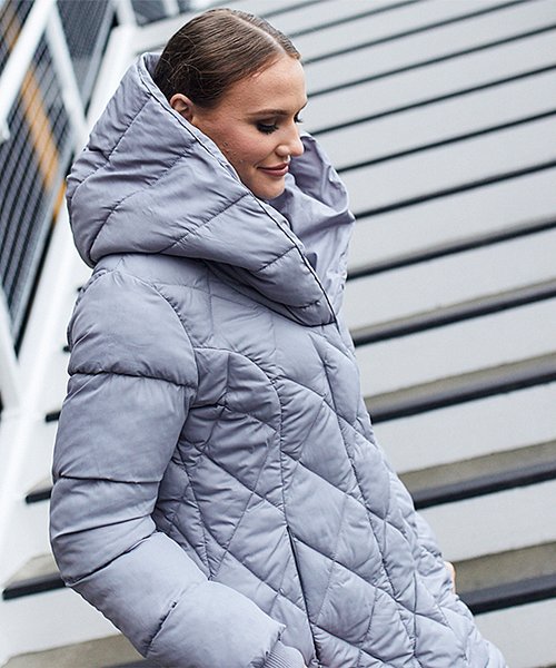 Jessica Simpson Ice Gray Quilted Hooded Layered Puffer Coat