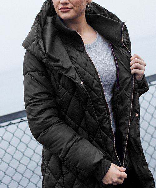 Jessica Simpson Black Quilted Hooded Layered Puffer Coat