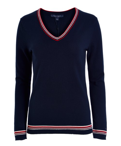 Tommy Hilfiger Sky Captain Geometric-Trim V-Neck Sweater