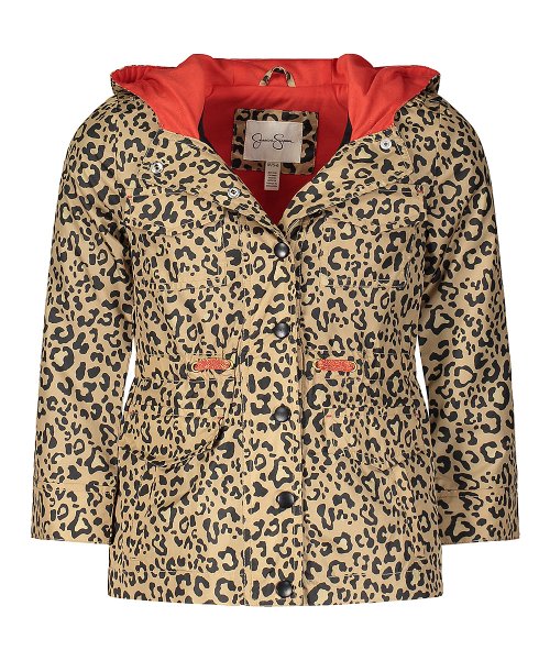 Jessica Simpson Collection Beige Leopard Front-Pocket Stadium Hooded Coat