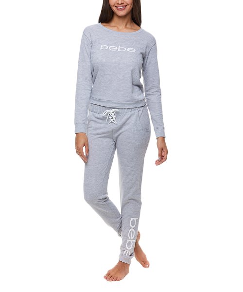 Bebe Heather Gray Logo Long-Sleeve Pocket Pajama Set