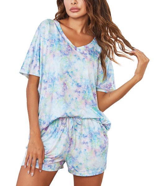 Finejo Purple & Blue Tie-Dye Pajama Set