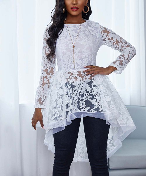 Abyoxi White Lace Peplum Hi-Low Top