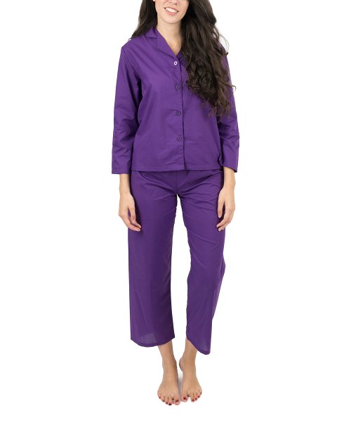 Leveret Purple Button-Up Pajama Set
