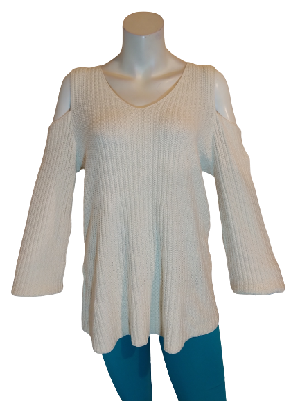 Style & Co. Woman Warm Ivory Romantic Charm Cold Shoulder Sweater