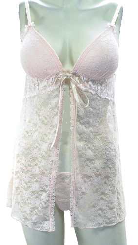 California Dynasty Linea Donatella Stretch Lace Babydoll Nightgown Pink
