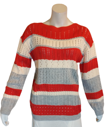 Basico Orange/Grey Stripe Open Knit Sweater