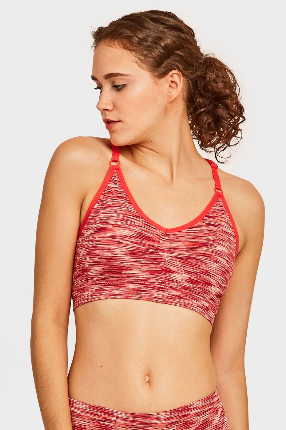 Sofra Ladies Seamless Heather Orange Print Racer Back Sports Bra