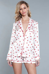 Be Wicked 1887 Harper 2 Piece Long Sleeve PJ Set With Heart Print And Short Bottoms