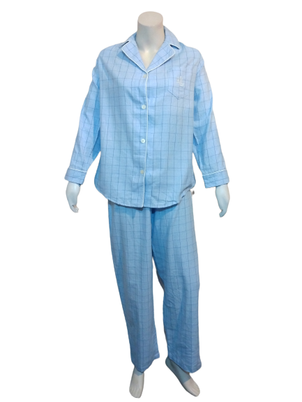 Lauren Ralph Lauren Brushed Cotton Pajamas Set Blue Plaid