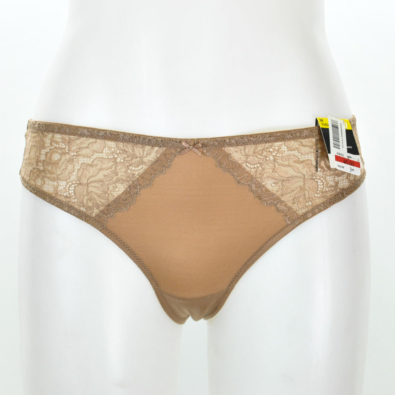 INC International Concepts Smooth Lace Thong Taupe Dream