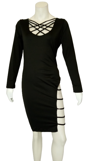 Long sleeved cutout dress black