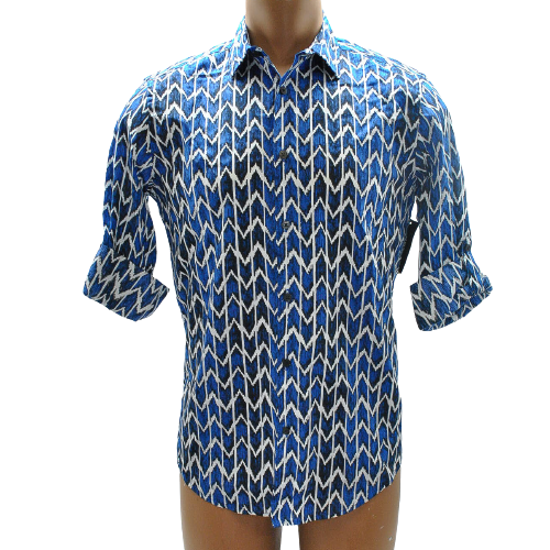 Alfani Men Hyper Blue Zig Zag Pattern Long Sleeve Shirt Small