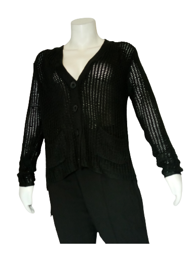 Milau Black Button-Down Sweater with Pockets