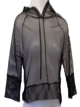 I r Black Mesh Hooded Crop Top