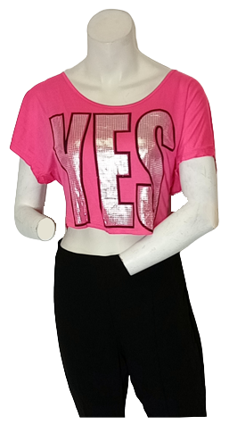 579 Pink/Silver "Yes" Short Sleeve Blouse