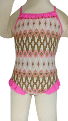Pink/Brown "Ikat" Print Swimsuit