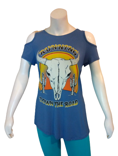 Blue/Orange "Running Down the Road" Sleeveless Cross Back Blouse