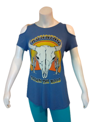 Blue/Orange "Running Down the Road" Sleeveless Cross Back Blouse