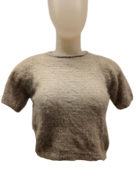 House of Three Gray Short Sleeve Fuzzy Crop Sweater
