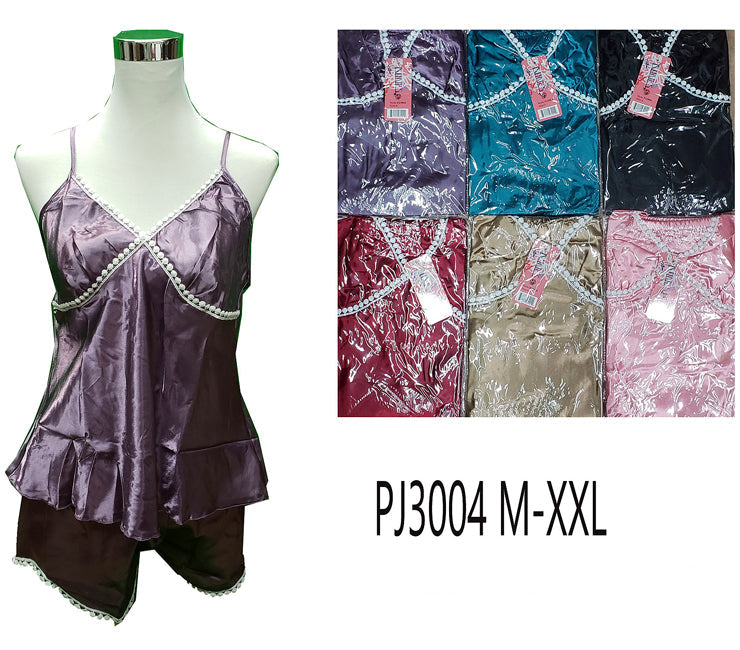 Paris Pink Satin Charmeuse 2 Pc. Chemise & Shorts Set M-2X