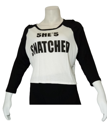 White/Black "She's Snatched" screen printed top