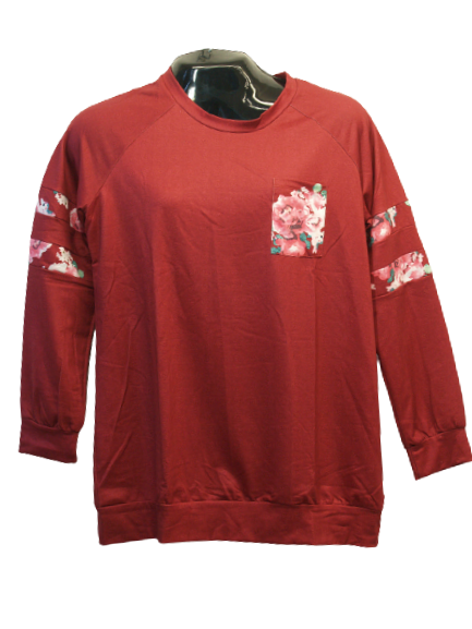 Red Long Sleeve Roses Blouse
