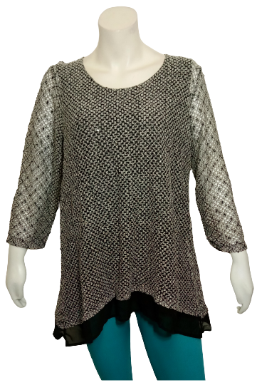 JM Collection - Gray Crocheted Sparkles Sweater
