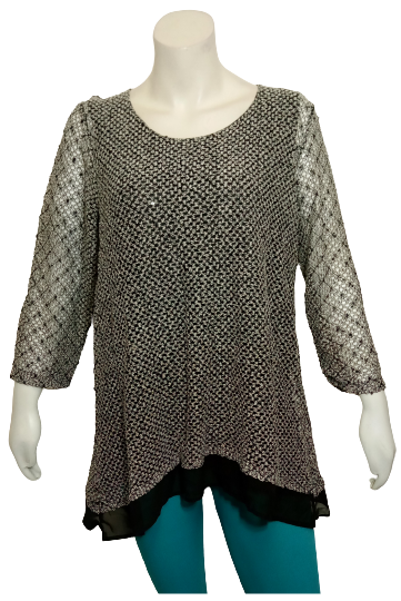 JM Collection Gray Crocheted Sparkles Sweater