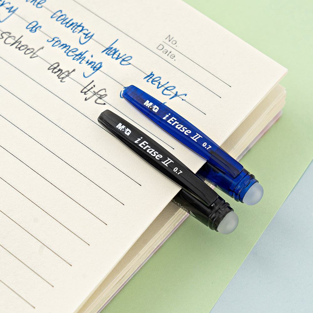 M&G Erasable Gel Pen Black 0.7mm Cap with eraser (4 per pack)